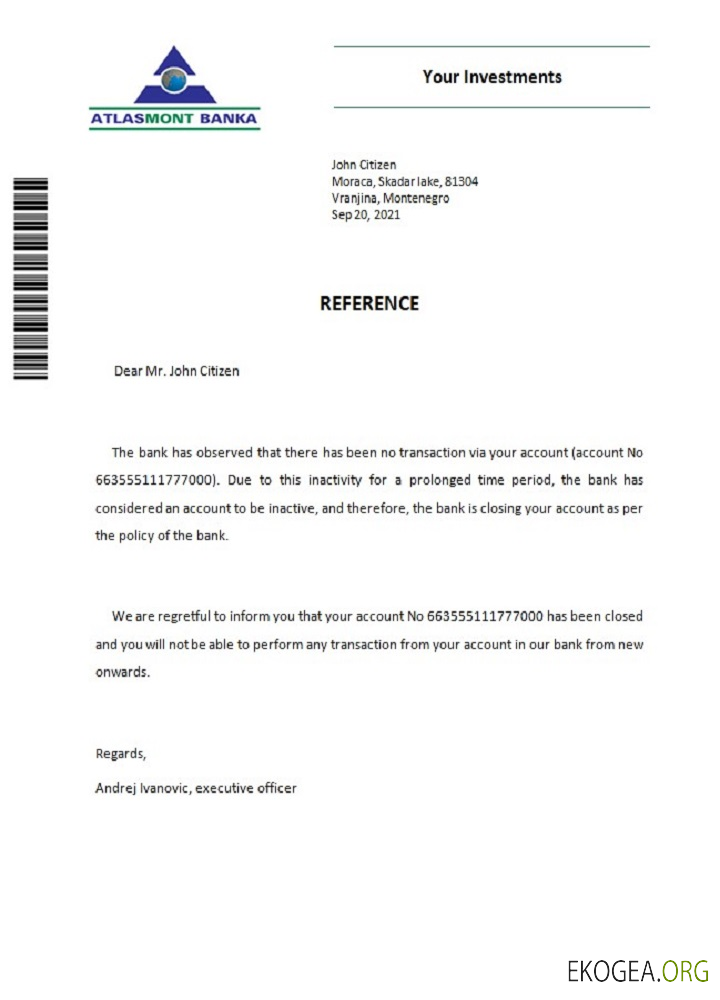 Référence Monténégro , Atlasmont bank , closure